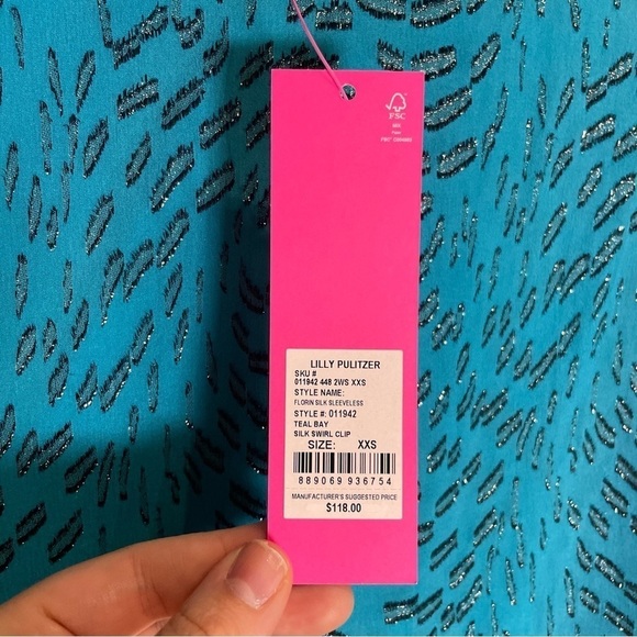 Lilly Pulitzer Florin Silk Top Teal Bay Silk Swirl Clip XXS NWT - Picture 8 of 9